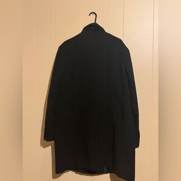 COVINGTON Men's Large Black Pea Coat Wool Coat Wool Blend Hidden buttons - Picture 2 of 9